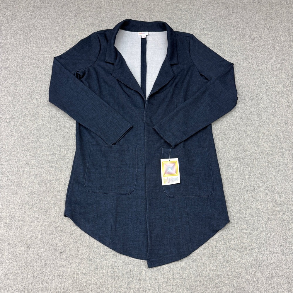 LuLaRoe Amber Blazer Size Small Navy Blue Open Front Knit Jacket Pockets NWT New